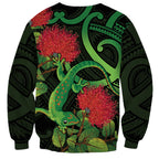 New Zealand Gecko Sweatshirt Aotearoa Maori With Pohutukawa Flowers
