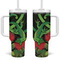 New Zealand Gecko Tumbler With Handle Aotearoa Maori With Pohutukawa Flowers