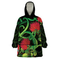 New Zealand Gecko Wearable Blanket Hoodie Aotearoa Maori With Pohutukawa Flowers