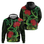 New Zealand Gecko Zip Hoodie Aotearoa Maori With Pohutukawa Flowers