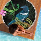 New Zealand Tui Bird Beach Blanket Aotearoa Maori With Kowhai Flowers
