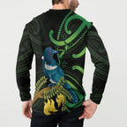 New Zealand Tui Bird Button Sweatshirt Aotearoa Maori With Kowhai Flowers
