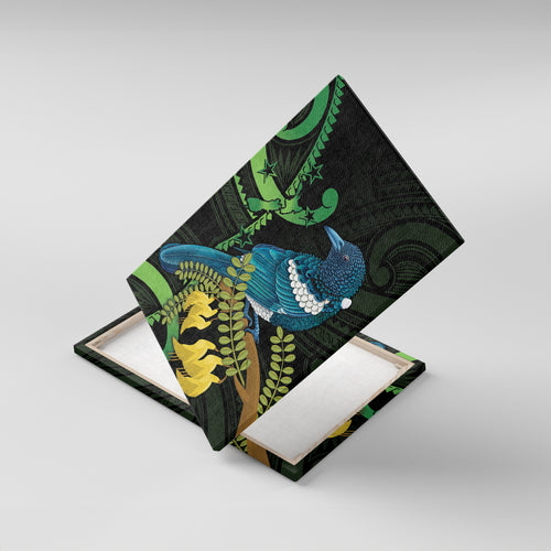 New Zealand Tui Bird Canvas Wall Art Aotearoa Maori With Kowhai Flowers