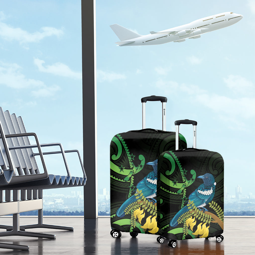 New Zealand Tui Bird Luggage Cover Aotearoa Maori With Kowhai Flowers