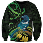 New Zealand Tui Bird Sweatshirt Aotearoa Maori With Kowhai Flowers