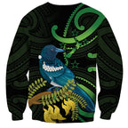 New Zealand Tui Bird Sweatshirt Aotearoa Maori With Kowhai Flowers