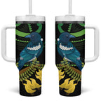 New Zealand Tui Bird Tumbler With Handle Aotearoa Maori With Kowhai Flowers