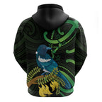 New Zealand Tui Bird Zip Hoodie Aotearoa Maori With Kowhai Flowers