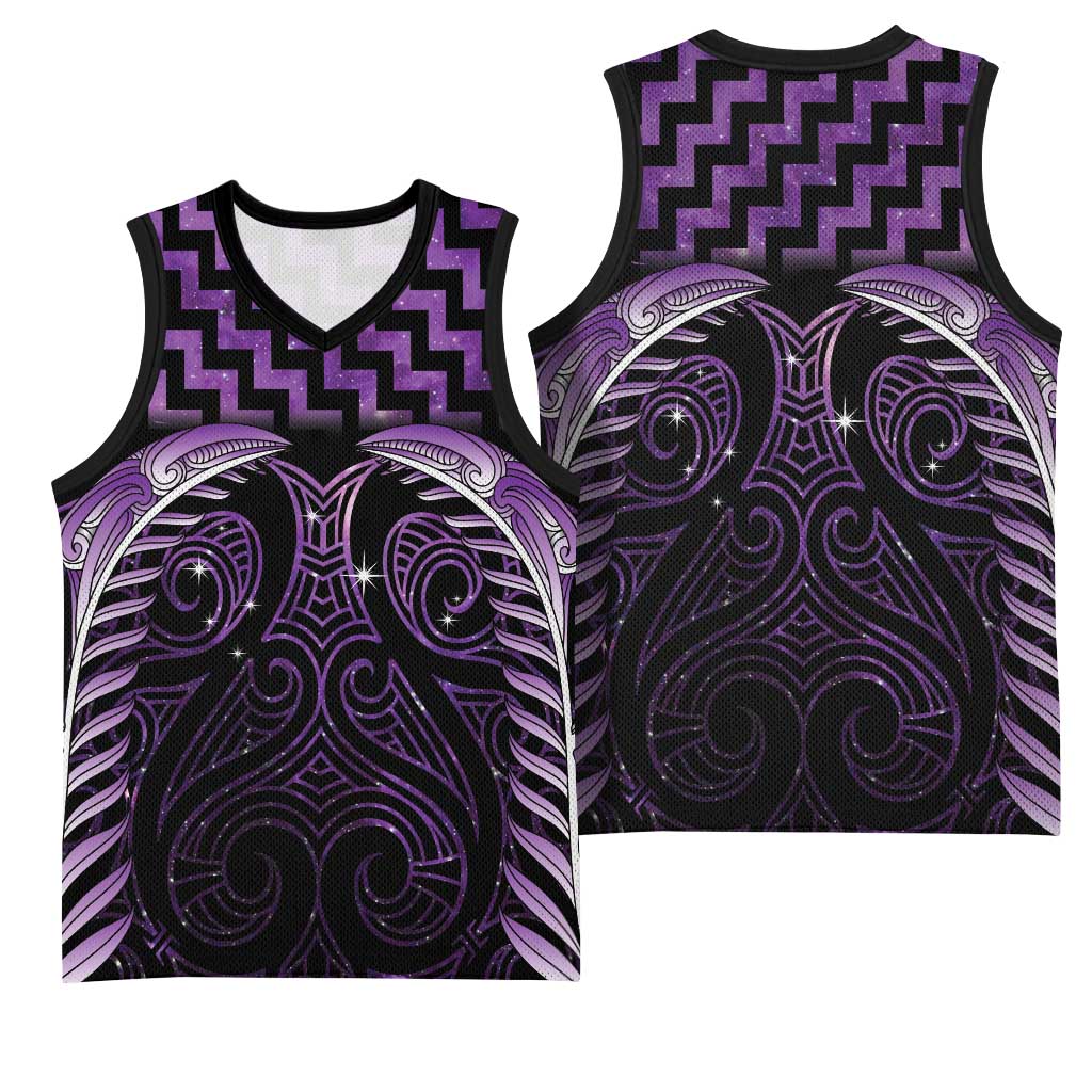Purple Matariki New Zealand Basketball Jersey Maori Poutama Galaxy Vibes - Aussie Hoodie