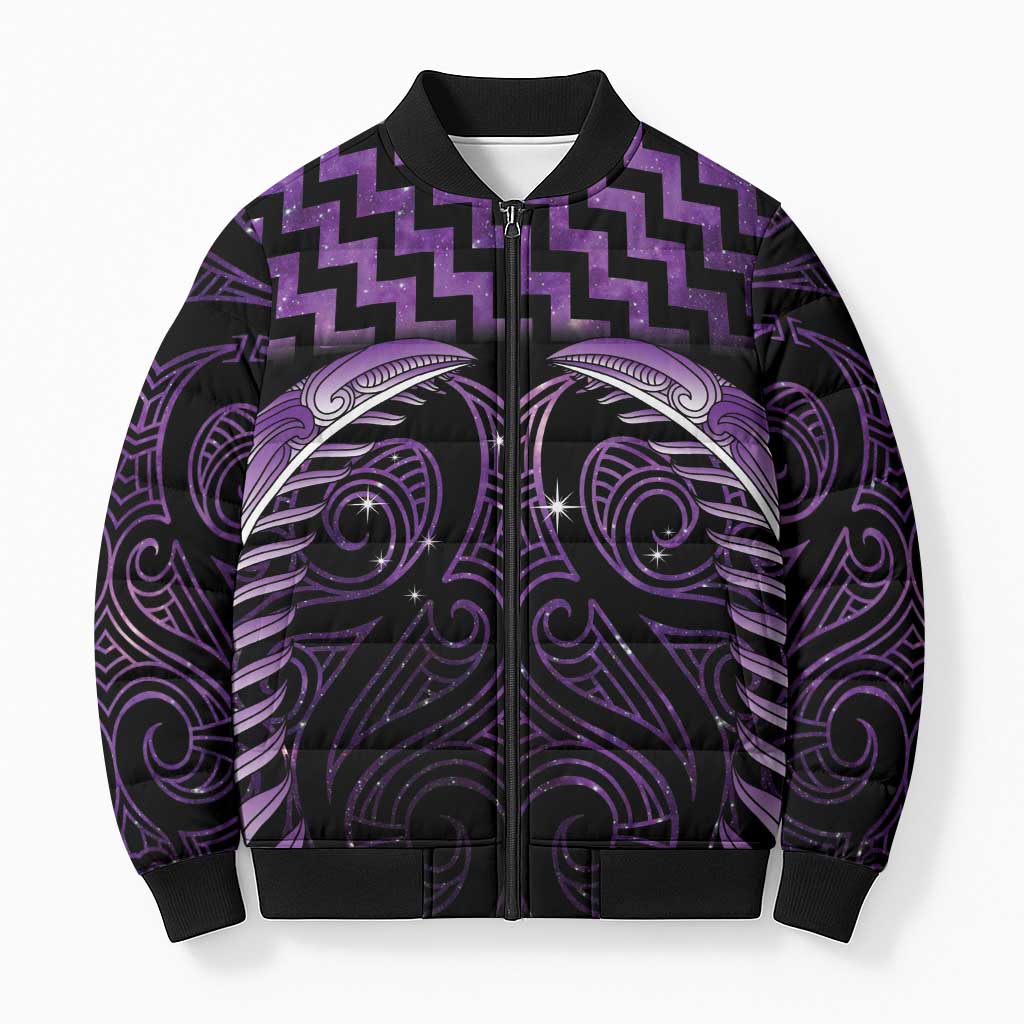 Purple Matariki New Zealand Bomber Puffer Jacket Maori Poutama Galaxy Vibes - Aussie Hoodie