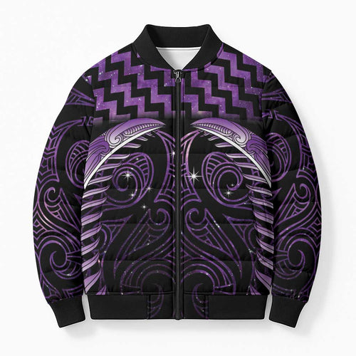Purple Matariki New Zealand Bomber Puffer Jacket Maori Poutama Galaxy Vibes - Aussie Hoodie