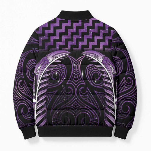 Purple Matariki New Zealand Bomber Puffer Jacket Maori Poutama Galaxy Vibes - Aussie Hoodie