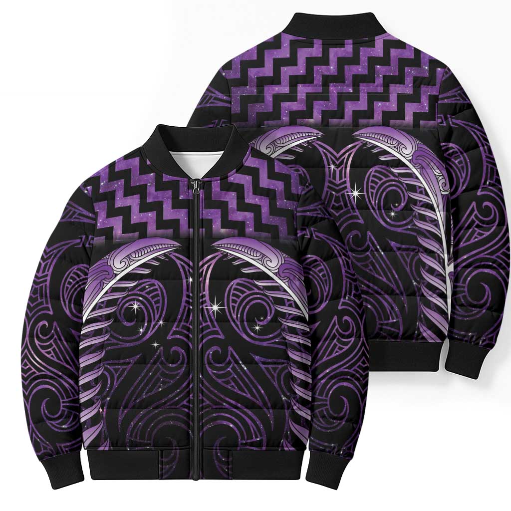 Purple Matariki New Zealand Bomber Puffer Jacket Maori Poutama Galaxy Vibes - Aussie Hoodie