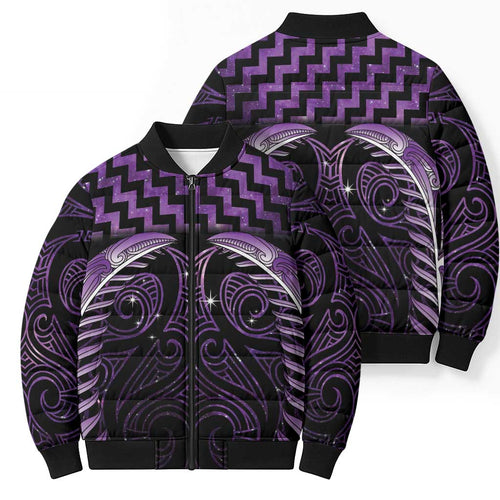 Purple Matariki New Zealand Bomber Puffer Jacket Maori Poutama Galaxy Vibes - Aussie Hoodie