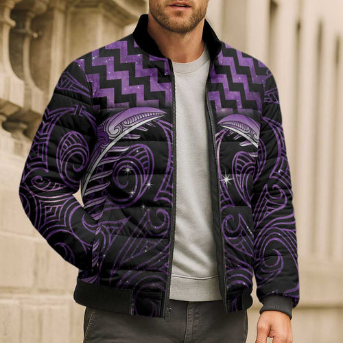 Purple Matariki New Zealand Bomber Puffer Jacket Maori Poutama Galaxy Vibes - Aussie Hoodie