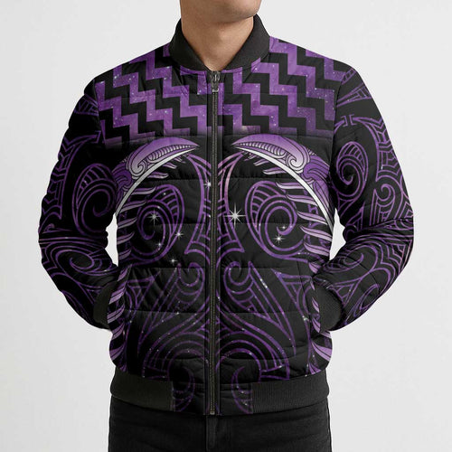 Purple Matariki New Zealand Bomber Puffer Jacket Maori Poutama Galaxy Vibes - Aussie Hoodie