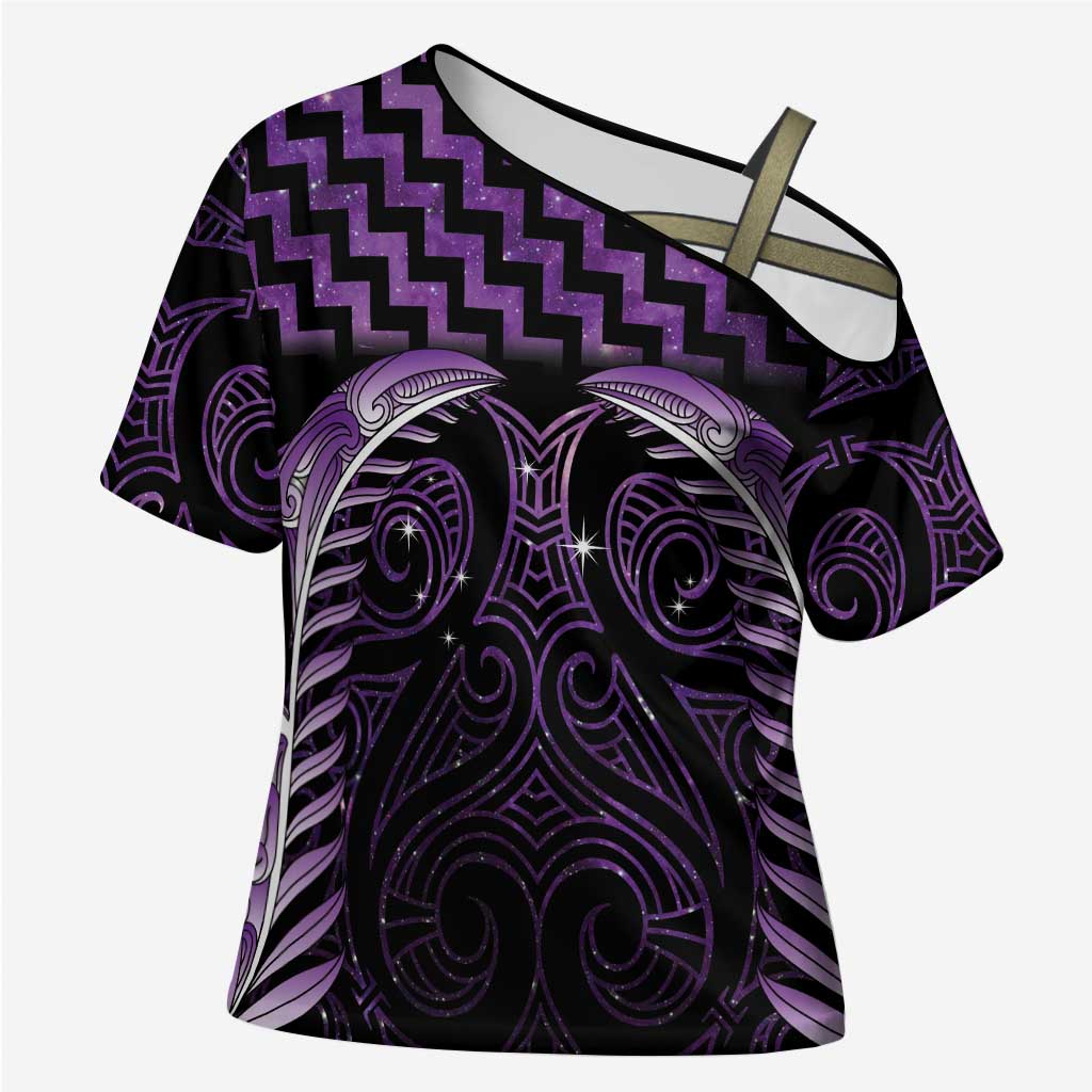 Purple Matariki New Zealand Cross Shoulder Shirt Maori Poutama Galaxy Vibes - Aussie Hoodie