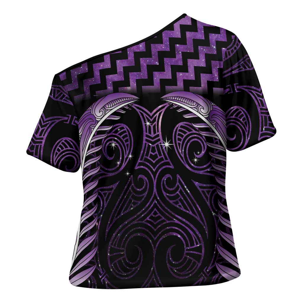 Purple Matariki New Zealand Cross Shoulder Shirt Maori Poutama Galaxy Vibes - Aussie Hoodie