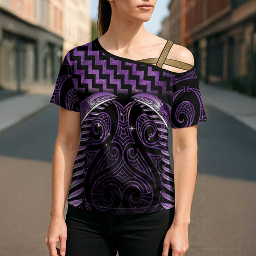 Purple Matariki New Zealand Cross Shoulder Shirt Maori Poutama Galaxy Vibes - Aussie Hoodie