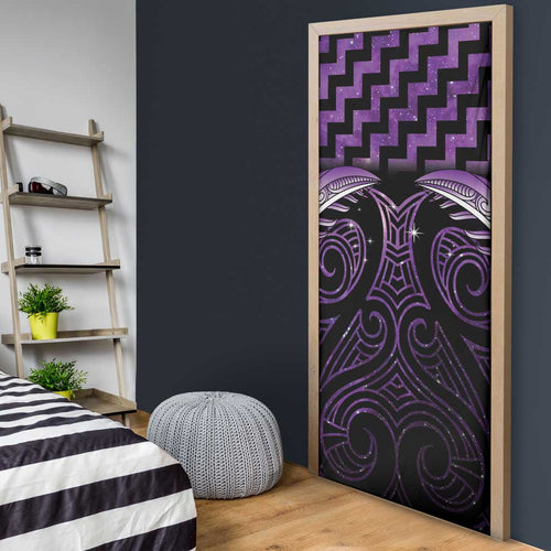 Purple Matariki New Zealand Door Cover Maori Poutama Galaxy Vibes - Aussie Hoodie