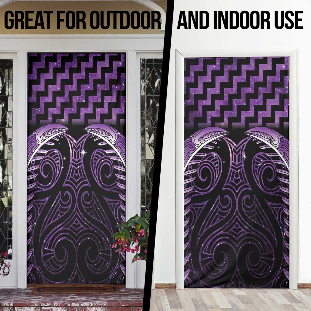 Purple Matariki New Zealand Door Cover Maori Poutama Galaxy Vibes - Aussie Hoodie