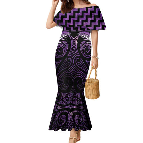 Purple Matariki New Zealand Family Matching Mermaid Dress and Hawaiian Shirt Maori Poutama Galaxy Vibes