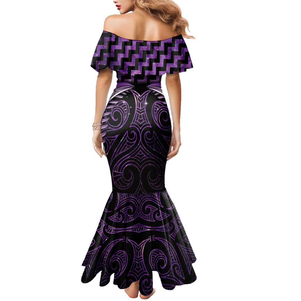 Purple Matariki New Zealand Family Matching Mermaid Dress and Hawaiian Shirt Maori Poutama Galaxy Vibes