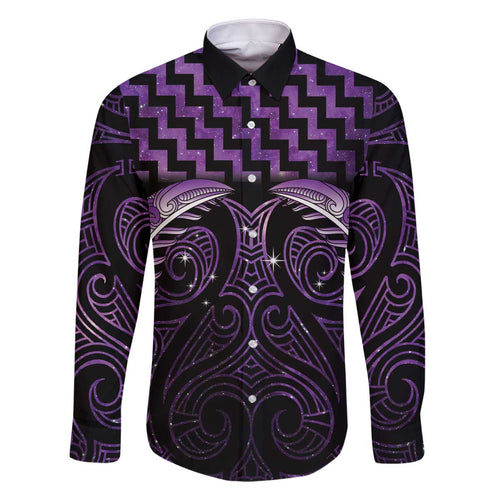 Purple Matariki New Zealand Family Matching Off The Shoulder Long Sleeve Dress and Hawaiian Shirt Maori Poutama Galaxy Vibes