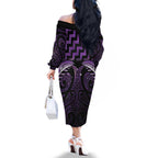 Purple Matariki New Zealand Family Matching Off The Shoulder Long Sleeve Dress and Hawaiian Shirt Maori Poutama Galaxy Vibes