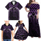 Purple Matariki New Zealand Family Matching Off Shoulder Maxi Dress and Hawaiian Shirt Maori Poutama Galaxy Vibes
