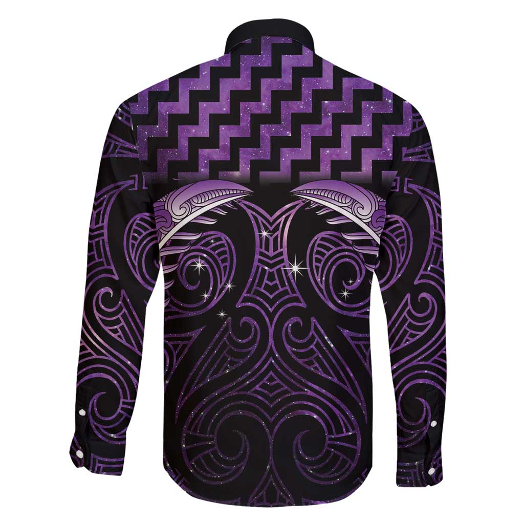 Purple Matariki New Zealand Family Matching Off Shoulder Maxi Dress and Hawaiian Shirt Maori Poutama Galaxy Vibes