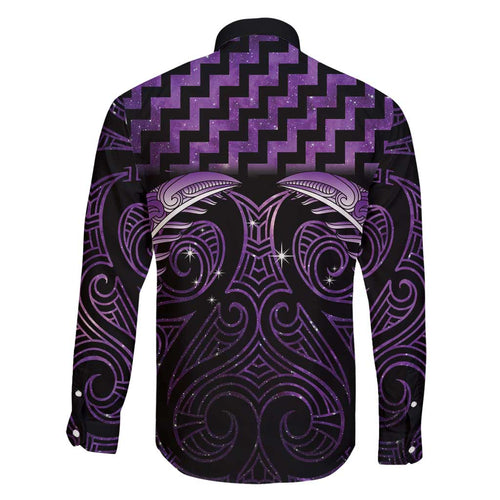 Purple Matariki New Zealand Family Matching Off Shoulder Maxi Dress and Hawaiian Shirt Maori Poutama Galaxy Vibes