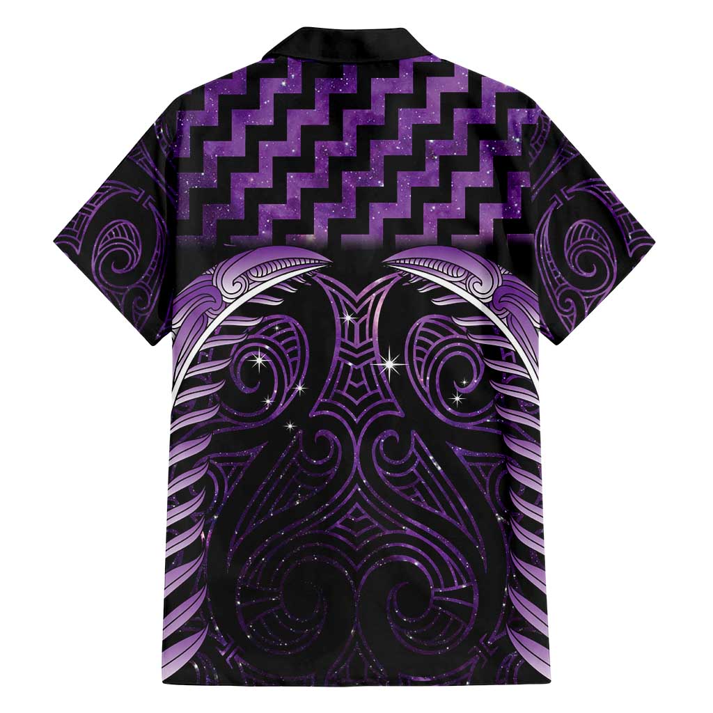 Purple Matariki New Zealand Family Matching Off Shoulder Short Dress and Hawaiian Shirt Maori Poutama Galaxy Vibes