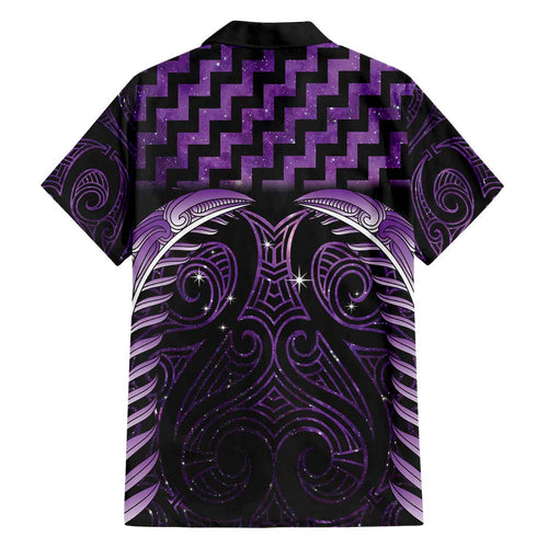 Purple Matariki New Zealand Family Matching Off Shoulder Short Dress and Hawaiian Shirt Maori Poutama Galaxy Vibes
