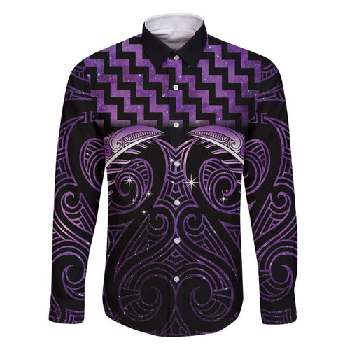 Purple Matariki New Zealand Family Matching Off Shoulder Short Dress and Hawaiian Shirt Maori Poutama Galaxy Vibes