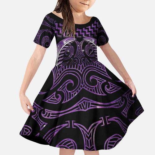 Purple Matariki New Zealand Family Matching Puletasi and Hawaiian Shirt Maori Poutama Galaxy Vibes