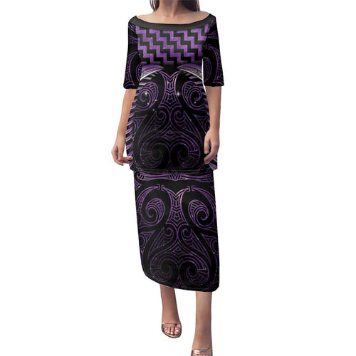 Purple Matariki New Zealand Family Matching Puletasi and Hawaiian Shirt Maori Poutama Galaxy Vibes