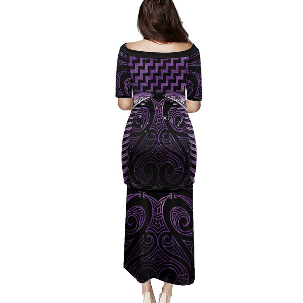 Purple Matariki New Zealand Family Matching Puletasi and Hawaiian Shirt Maori Poutama Galaxy Vibes