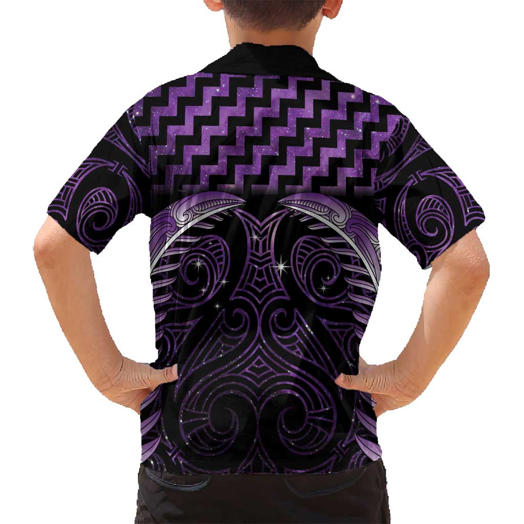 Purple Matariki New Zealand Family Matching Tank Maxi Dress and Hawaiian Shirt Maori Poutama Galaxy Vibes