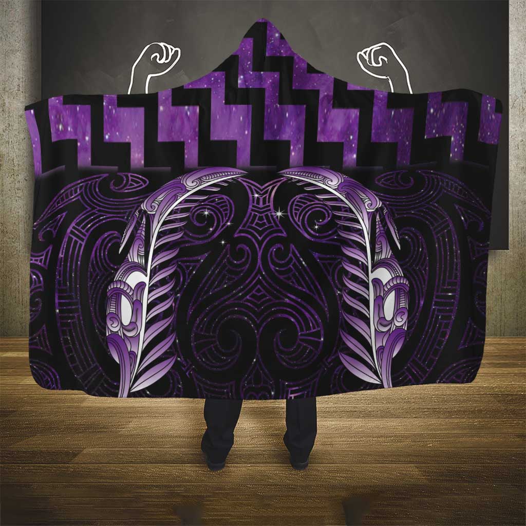 Purple Matariki New Zealand Hooded Blanket Maori Poutama Galaxy Vibes