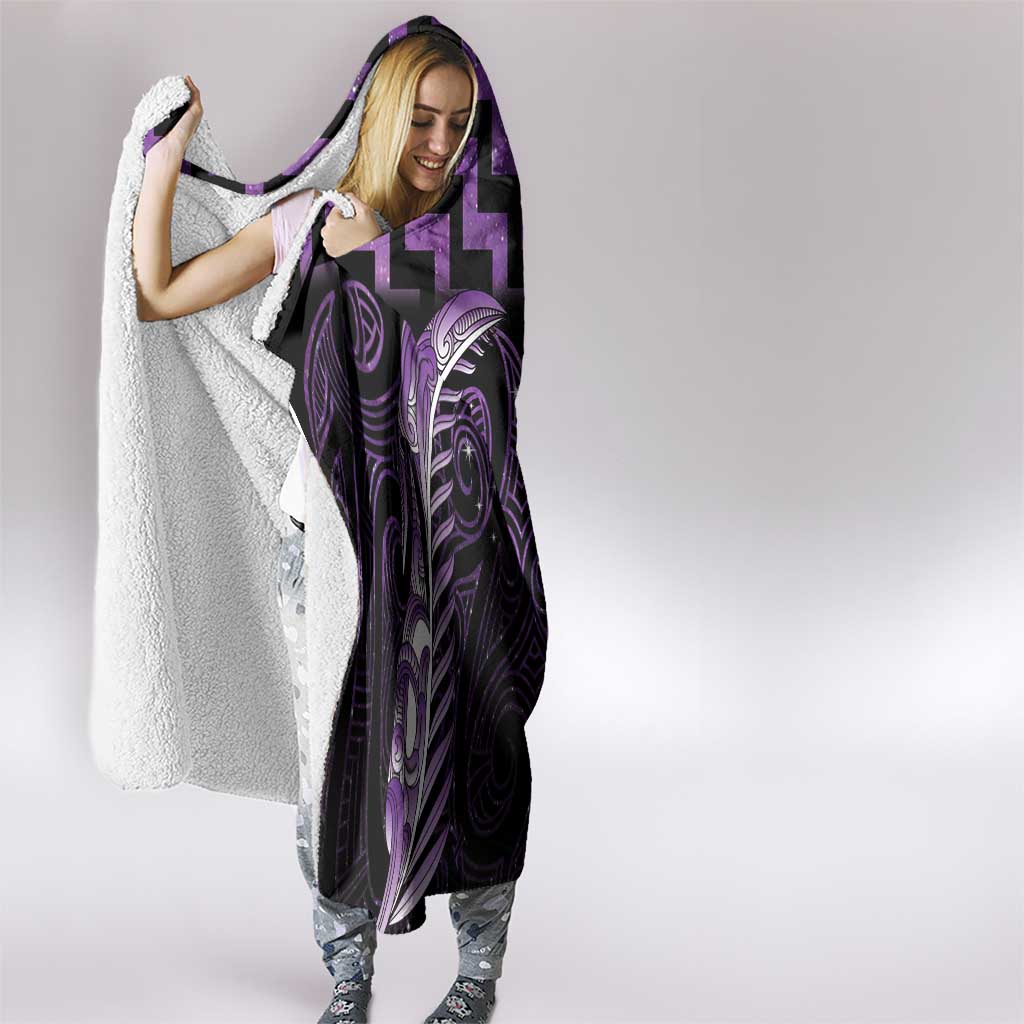 Purple Matariki New Zealand Hooded Blanket Maori Poutama Galaxy Vibes