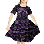 Purple Matariki New Zealand Kid Short Sleeve Dress Maori Poutama Galaxy Vibes