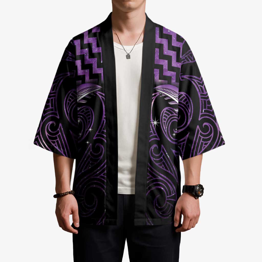 Purple Matariki New Zealand Kimono Maori Poutama Galaxy Vibes - Aussie Hoodie