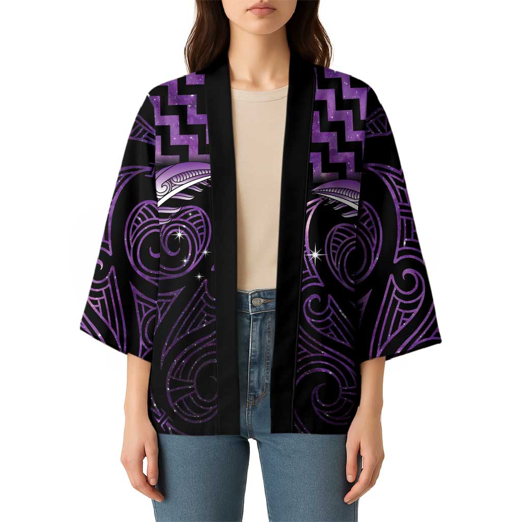 Purple Matariki New Zealand Kimono Maori Poutama Galaxy Vibes - Aussie Hoodie