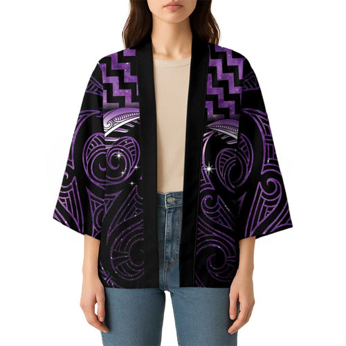 Purple Matariki New Zealand Kimono Maori Poutama Galaxy Vibes - Aussie Hoodie