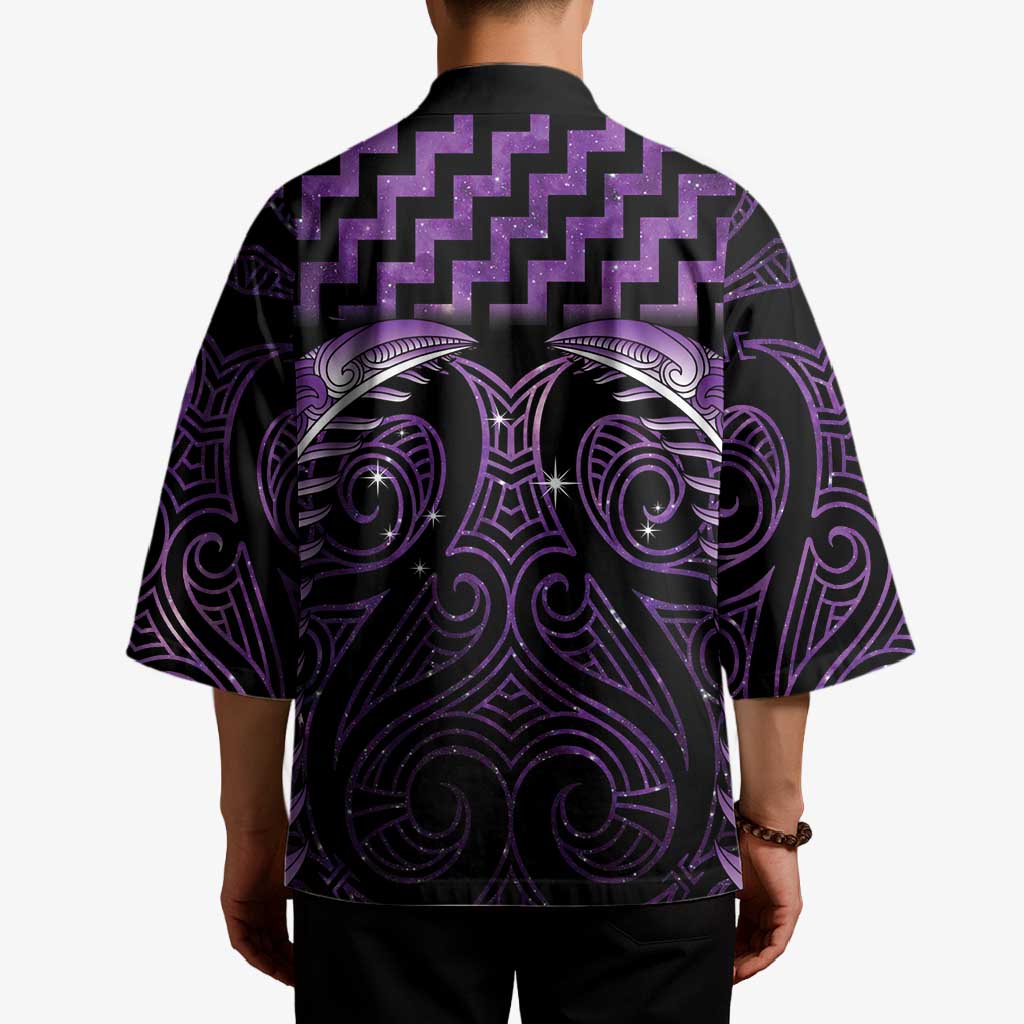 Purple Matariki New Zealand Kimono Maori Poutama Galaxy Vibes - Aussie Hoodie