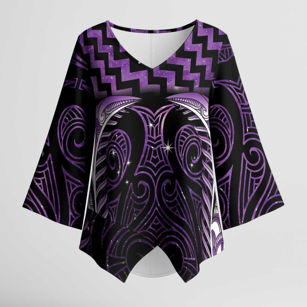 Purple Matariki New Zealand Kimono Sleeve Blouse Maori Poutama Galaxy Vibes - Aussie Hoodie