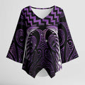 Purple Matariki New Zealand Kimono Sleeve Blouse Maori Poutama Galaxy Vibes - Aussie Hoodie