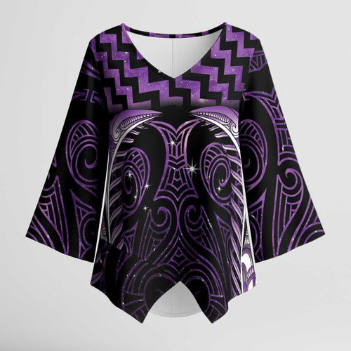 Purple Matariki New Zealand Kimono Sleeve Blouse Maori Poutama Galaxy Vibes - Aussie Hoodie
