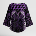 Purple Matariki New Zealand Kimono Sleeve Blouse Maori Poutama Galaxy Vibes - Aussie Hoodie